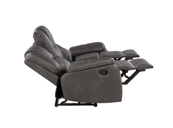 English Elm Steve Silver - Katrine 3-Piece Living Room Set with Faux-Leather Baseball Stitching, Padded Headrests & Recline Charcoal B081S00284