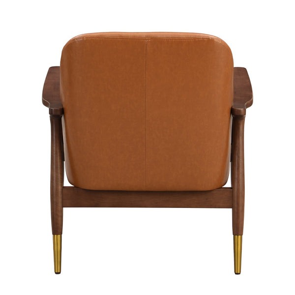English Elm Christopher Knight Home® - [Set of 2] Mid-Century Faux Leather Accent Chair with Solid Wood Frame, Brass-Tipped Legs, Plush Cushions Brown N767P205863B_2