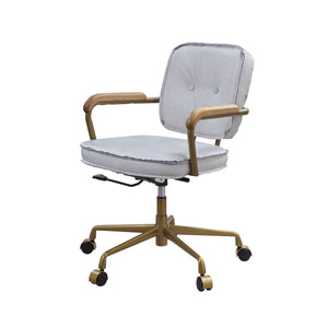 English Elm Siecross Vintage White Top Grain Leather Office Chair with 360° Swivel, Plush 3" Cushion, Casters B2726P255341