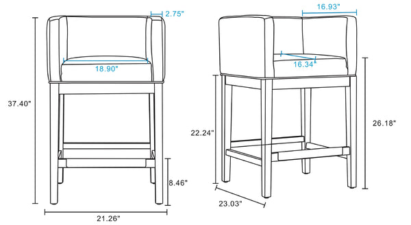 English Elm Kingsley Wood Upholstered Counter Stool with Foam Padding, Beech Wood Walnut Finish & Gold Footrest Black B365P398439