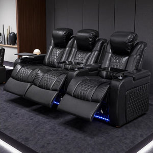 English Elm 93.3"power Recliner Set Nappa Leather Home Theater Rgb Led Memory Foam Seating W3819S00092