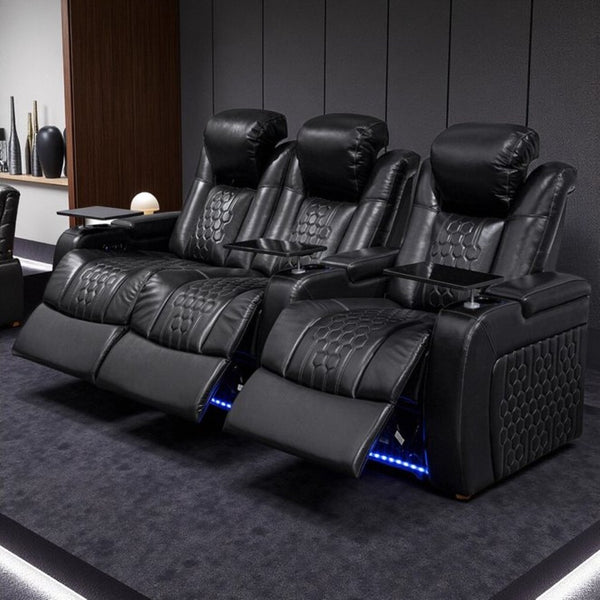 English Elm 93.3"power Recliner Set Nappa Leather Home Theater Rgb Led Memory Foam Seating W3819S00092