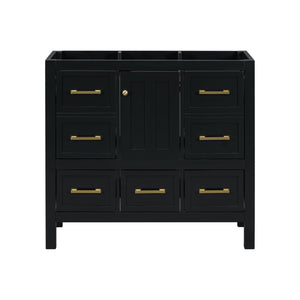 English Elm 36'' Bathroom Vanity Cabinet - Modern Solid Wood Freestanding Storage With 5 Drawers & Soft-Close Doors N710P256102B
