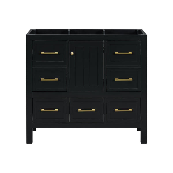 English Elm 36'' Bathroom Vanity Cabinet - Modern Solid Wood Freestanding Storage With 5 Drawers & Soft-Close Doors N710P256102B
