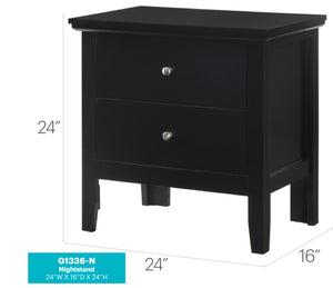 English Elm Stylish Black Nightstand with Two Spacious Drawers, Compact 24"H x 24"W x 16"D, Sturdy Elegant Finish B078107986