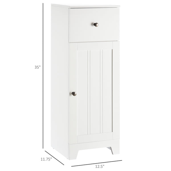 English Elm kleankin Compact Bathroom Storage Cabinet 12.5" W x 35" H with Drawer, Adjustable Shelf, Anti-Tip, White Elegance W2225P216994