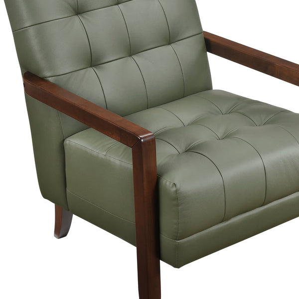 English Elm Modern Tufted Leather Accent Chair with Walnut Wood Frame, Upholstered Seat, Compact Stylish Design Green 28 L x 21 W x 25.75 H B011P271927