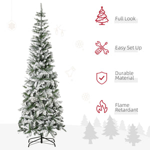 English Elm Homcom 7.5Ft Slim Pine Christmas Tree - Realistic Snow-Flocked Branches, Perfect For Small Spaces! W2225P249630