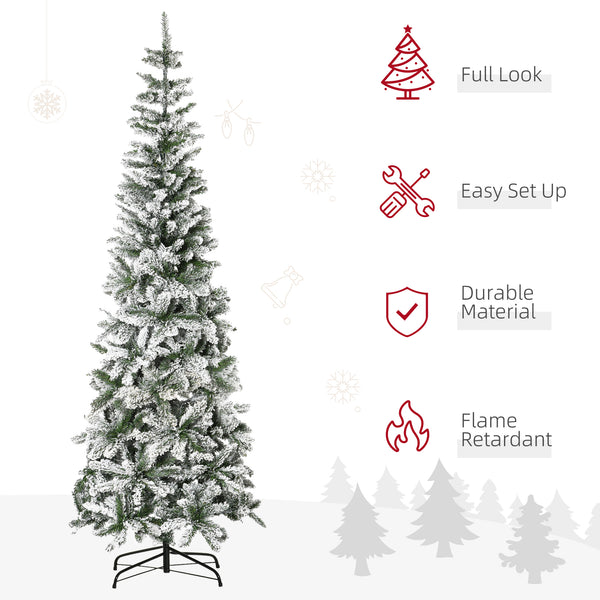 English Elm Homcom 7.5Ft Slim Pine Christmas Tree - Realistic Snow-Flocked Branches, Perfect For Small Spaces! W2225P249630
