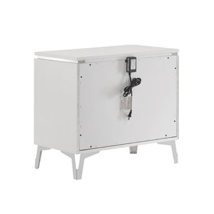 English Elm 2-drawer White Gloss Nightstand with Usb Charging Ports and Geometric Drawer Fronts B016P453628