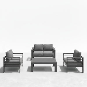 English Elm 4-piece Outdoor Aluminum Conversation Set with Deep Lounge Seating and Wpc Coffee Table Dark Grey B082S00089
