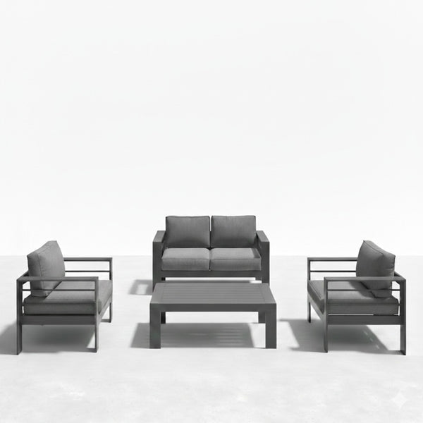 English Elm 4-piece Outdoor Aluminum Conversation Set with Deep Lounge Seating and Wpc Coffee Table Dark Grey B082S00089