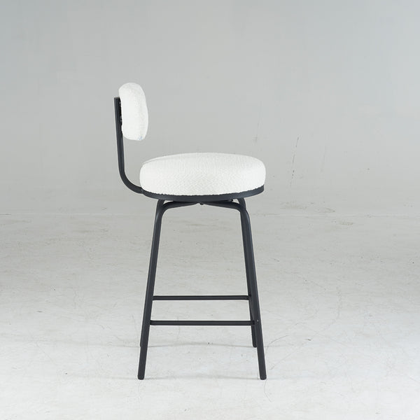 English Elm Modern Bouclé Swivel Bar Stools Set of 2 — Counter Height Fabric Seats with Metal Frame & Footrest, 360° Comfort White W1901P264272