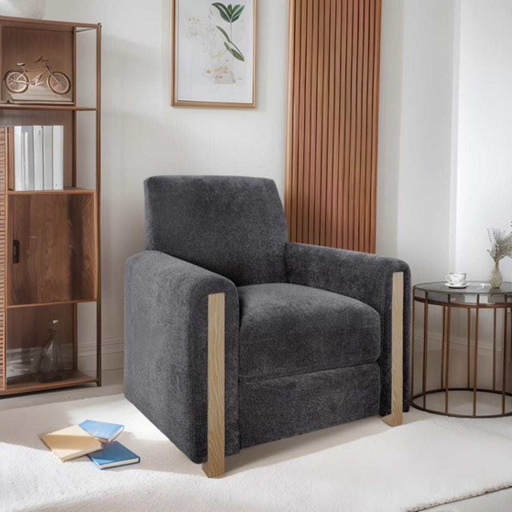 English Elm Recliner Chair with Solid Oak Legs and High Resilience Foam for Modern Living Rooms B035P148252