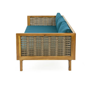 English Elm Christopher Knight Home® - Claremont 3-Seater Daybed With Rattan Arms - Stylish Acacia Wood Frame & Water-Resistant Cushions N770P205570T