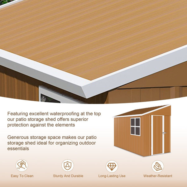 English Elm 8x4 Galvanized Steel Outdoor Storage Shed Weatherproof Backyard Tool Organizer W2700P344174