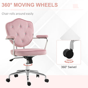 English Elm Homcom Glamorous Pink Velvet Swivel Office Chair With Rhinestone Accents For Stylish Comfort & Mobility W2225P250016