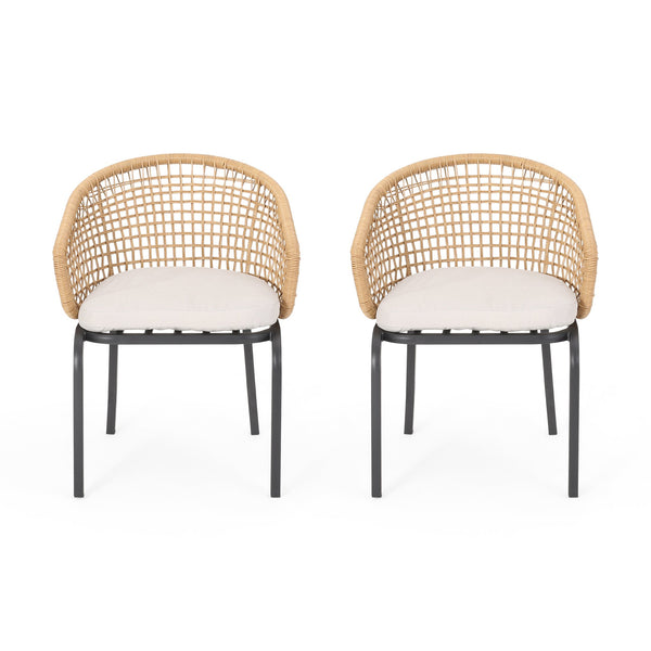 English Elm Christopher Knight Home® - ARIAS Light Brown PE Rattan Club Chair Set of 2 – Boho Curved Back, Water‑Resistant Cushions, Iron Frame 65763.00PELBRN