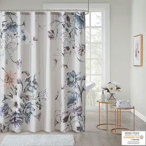 JLA Home Madison Park - Printed Cotton Shower Curtain with Vintage Floral Percale, OEKO-TEX Certified, Soft Romantic Draped 72x72 Blue MP70-7842