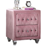 English Elm Beautiful Pink Color 1 Piece Nightstand Bedroom Furniture Bedside Table Crystal-Like Acrylic Knob 2-Drawers Storage