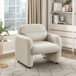 English Elm Contemporary Bouclé Accent Chair with Plywood Frame, Foam over Pocket Coils, Plush Pillow, 300lb Capacity Beige 30 L x 24.5 W x 24.5 H B011P308554