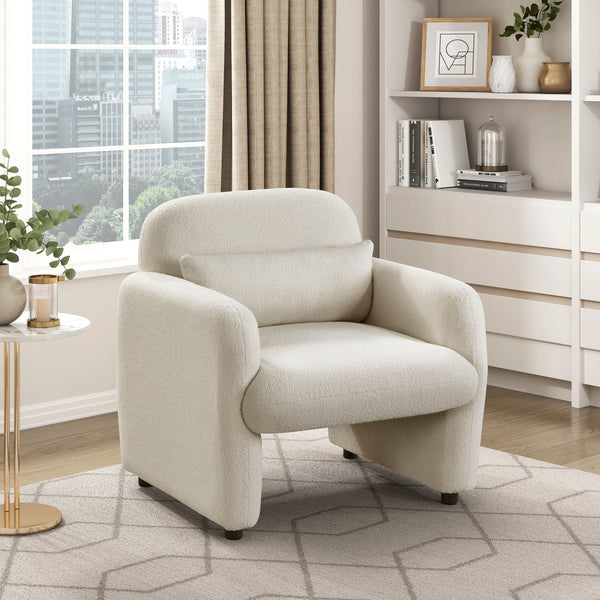 English Elm Contemporary Bouclé Accent Chair with Plywood Frame, Foam over Pocket Coils, Plush Pillow, 300lb Capacity Beige 30 L x 24.5 W x 24.5 H B011P308554