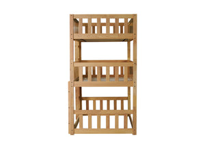 English Elm Twin Triple Rubberwood Bunk Bed with Ladders & Guardrails, Space-Saving Modular Design for Families White Oak W504S00172