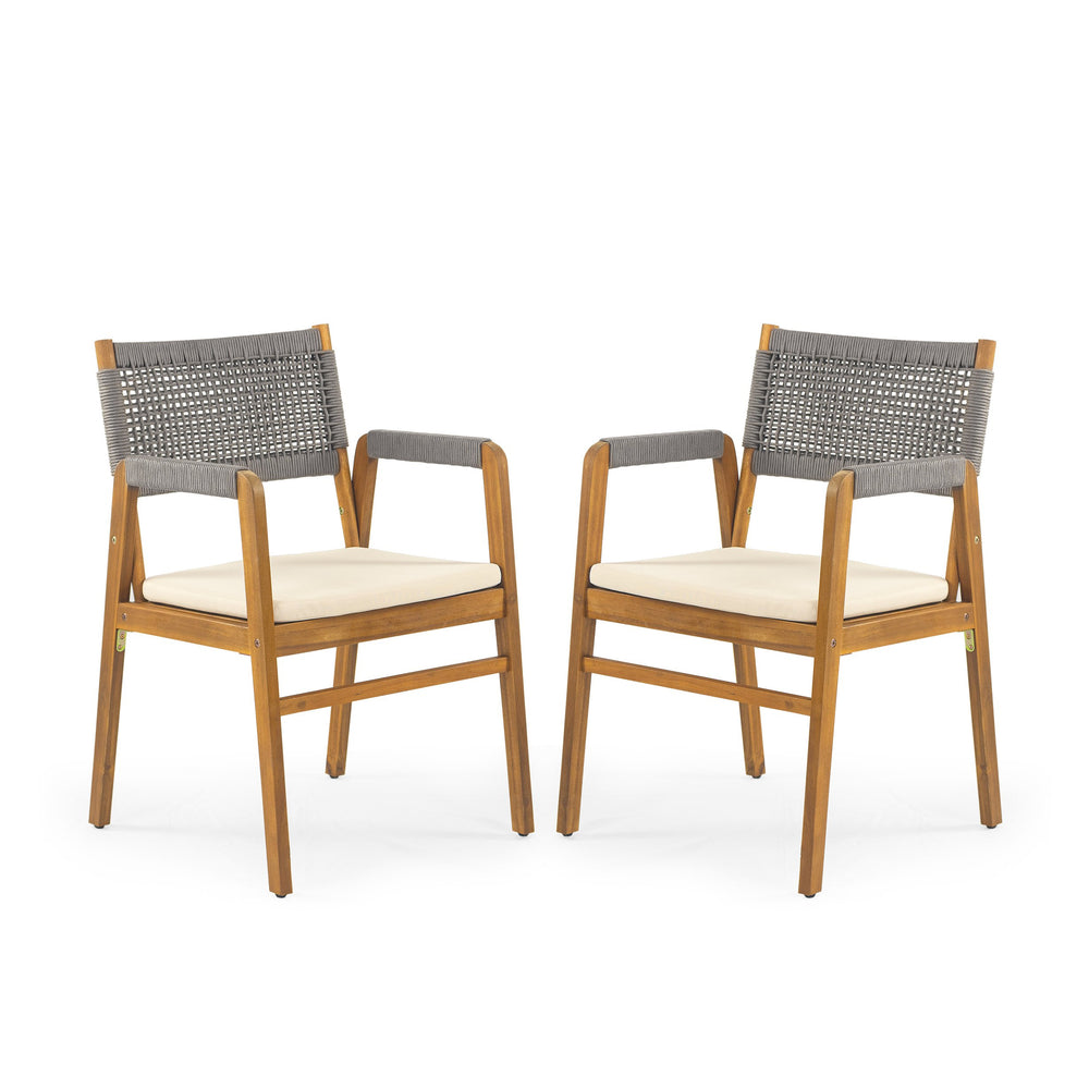 English Elm Christopher Knight Home® - Outdoor 3-Piece Acacia Wood Dining Set With Cushions, Modern Coastal Style For Small Spaces N773P210139G2_N773P191382T