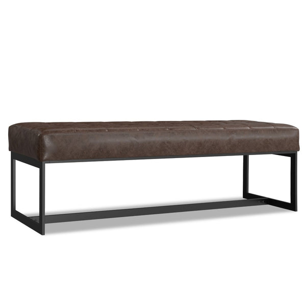 English Elm Penelope Tufted Genuine Leather Bench Ottoman with Black Metal Base for Bedroom B136P436940