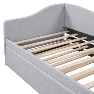 English Elm Twin Upholstered L-Shaped Daybed with Pop-Up Trundle, Space-Saving Guest Bed with Slats Kit and 400lb Capacity Gray SF000193AAE