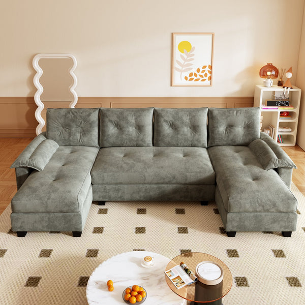 English Elm 104.7" U-Shaped Sleeper Sofa with Pull-Out Bed, Convertible Modular Sectional with Chaise, USB Ports, Chenille Upholstery LIGHT GREY W1885S00212