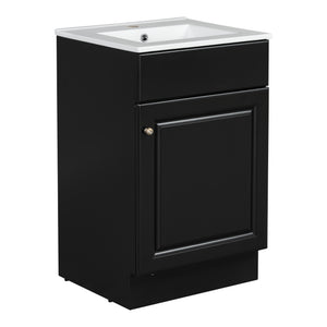English Elm Christopher Knight Home® - 20" Bathroom Vanity with Ceramic Sink and Soft-Close Door, Gold Knob, Adjustable Shelf Storage Black N759P237946B