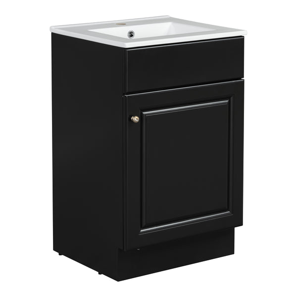 English Elm Christopher Knight Home® - 20" Bathroom Vanity with Ceramic Sink and Soft-Close Door, Gold Knob, Adjustable Shelf Storage Black N759P237946B