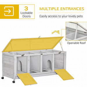 English Elm Pawhut Wooden Rabbit Hutch on Wheels with Removable Tray and Openable Roof Indoor W2225P173746