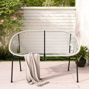 English Elm Christopher Knight Home® - CONDESSA Modern Outdoor Wicker Loveseat with Hammock Weave, Durable PE Rattan & Powder Coat Iron Frame Black,Ivory White N775P241727W