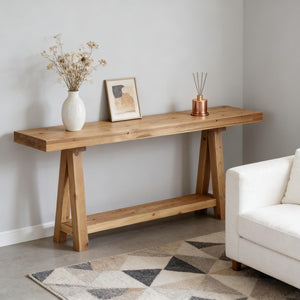 English Elm Hall Console Table Industrial Rustic Two Tier Wood Tone Metal Frame Entryway Sofa T3971P450044