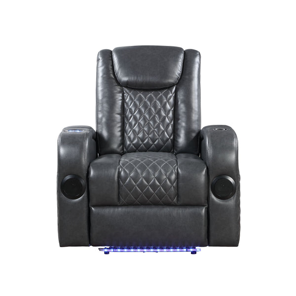 English Elm Dark Grey Power Recliner with LED Light, Bluetooth Speakers, Cooling Cup Holder & Wireless Charger - Modern Leather Aire Comfort and Tech Hub B062P215429