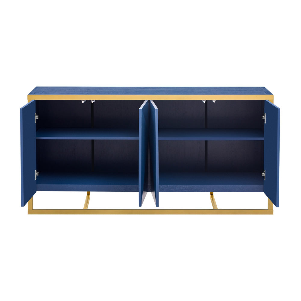 English Elm U_STYLE Mahogany Veneer Modern Sideboard with Metal Legs — Sleek 66" Storage Console for Entryway & Living Room Navy Blue N711P230808V