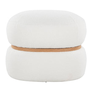 English Elm Cinch Bouclé Pouf Ottoman with Natural Wood Accent — Cozy Foam Padding, Contemporary Indoor Style Cream B202P223713