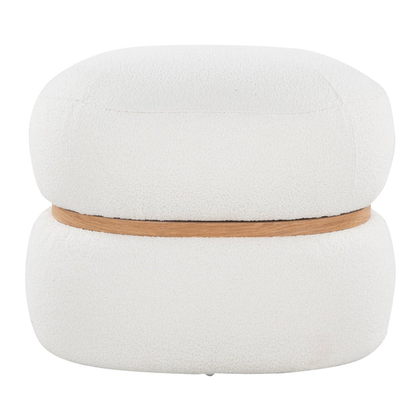 English Elm Cinch Bouclé Pouf Ottoman with Natural Wood Accent — Cozy Foam Padding, Contemporary Indoor Style Cream B202P223713