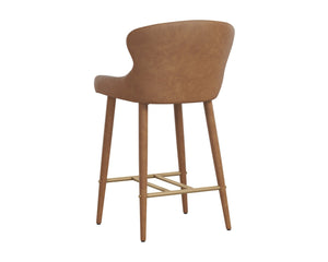 Sunpan EVORA Counter Stool - Modern Milliken Cognac Faux Leather with Sleek Metal Legs for Stylish Comfort 112404
