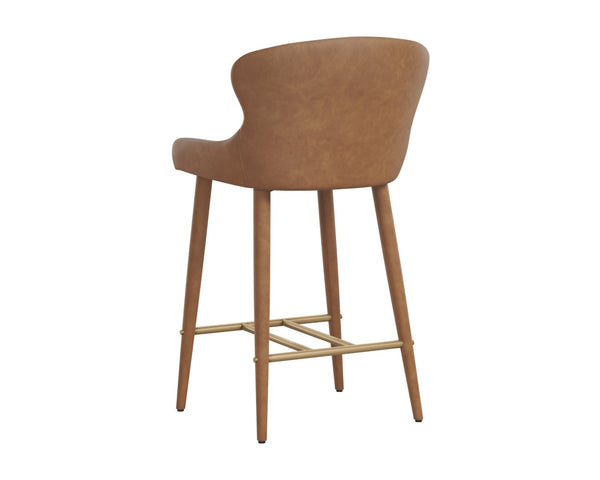 Sunpan EVORA Counter Stool - Modern Milliken Cognac Faux Leather with Sleek Metal Legs for Stylish Comfort 112404
