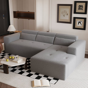 English Elm 109'' Modern Modular Sectional Sofa with Chaise, Plush Teddy Fabric, Pocket Springs for Comfort and Durability Grey W680S00014