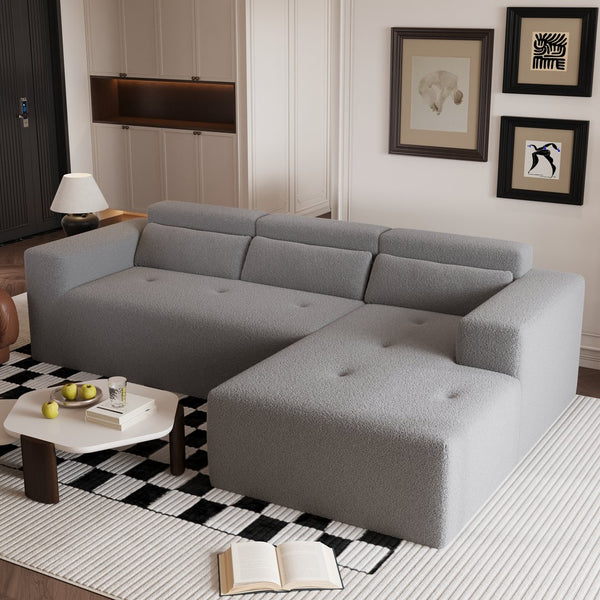 English Elm 109'' Modern Modular Sectional Sofa with Chaise, Plush Teddy Fabric, Pocket Springs for Comfort and Durability Grey W680S00014