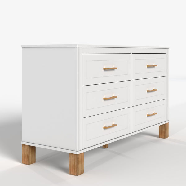 English Elm 6-drawer Solid Wood Dresser Mid-century Modern Gray Finish with Metal Bar Handles W1445P419757