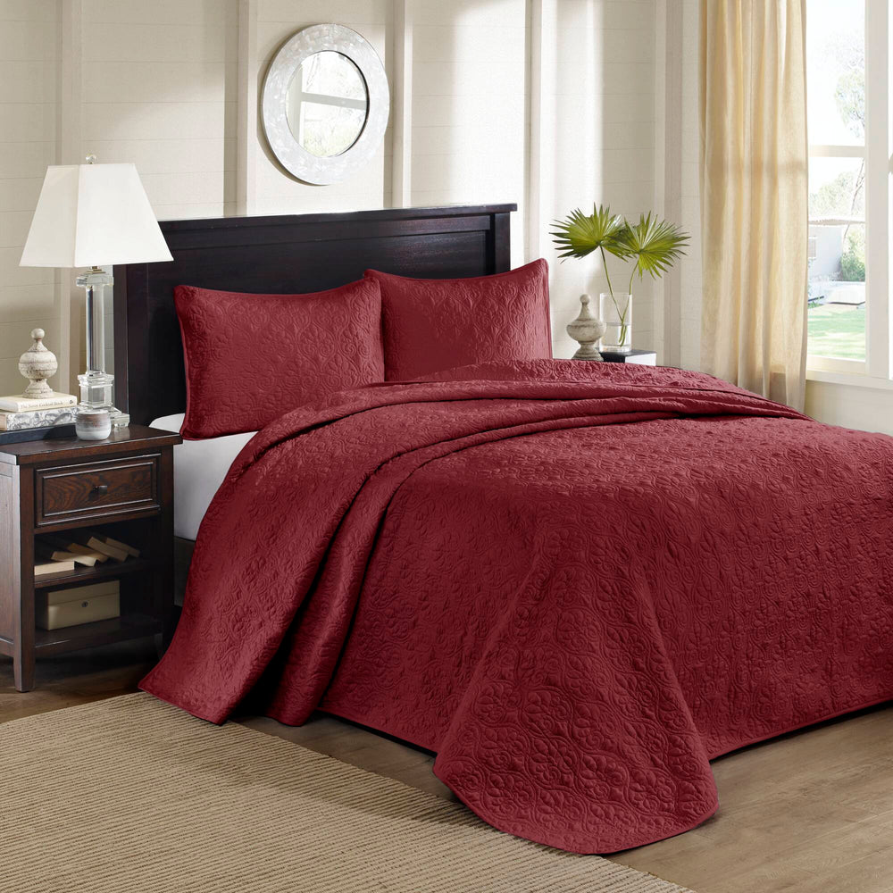JLA Home Madison Park - 3 Piece Reversible Bedspread Set with Quilted Stitch Texture, Prewashed Cotton Fill, Antimicrobial Finish 120 L x 118 W x 0.25H MP13-2994