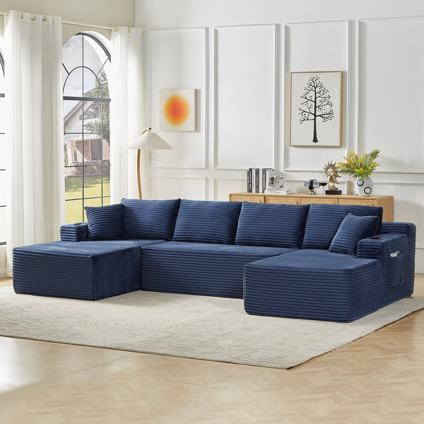 English Elm Compressible U-Shaped Modular Sofa Set - Cozy Corduroy Cloud Couch For Modern Living Spaces W2339S00090
