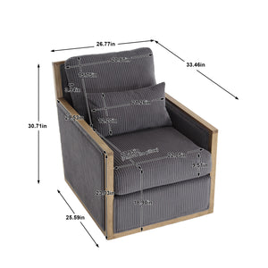 English Elm Corduroy Swivel Barrel Chair with Plush Foam Cushion, 360° Metal Base, Durable Hardwood Frame, Cozy Sitting Experience Dark Gray W395P209395
