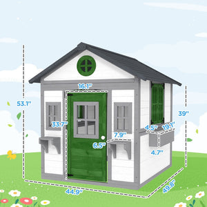 English Elm Toddlers Solid Fir Wood Outdoor Playhouse Cottage with Planter Boxes for Imaginative Play T3971P442799
