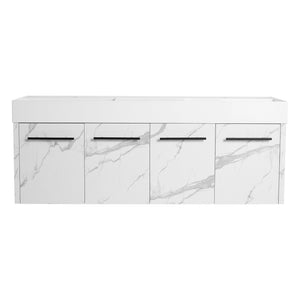 English Elm 60 Inch Wall-Mounted Bathroom Vanity With Double Resin Sinks, Modern Design, Storage & Style W999S00254